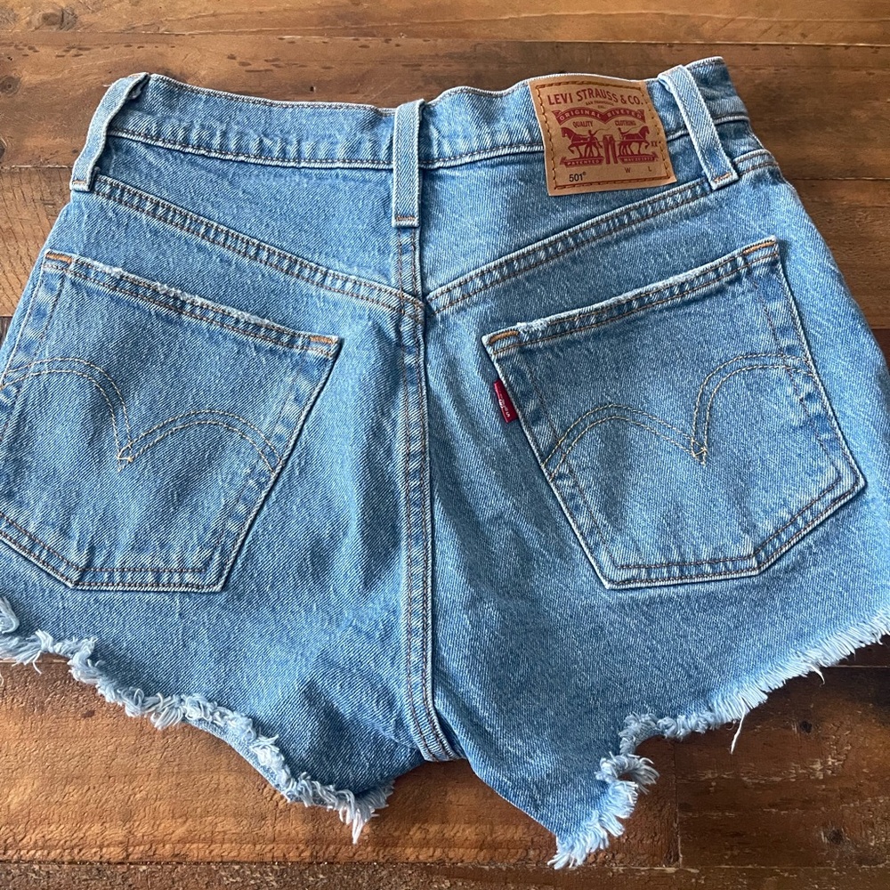 Levi's Blue High-Waisted Jean Shorts with Frayed Hem